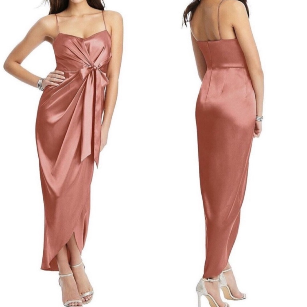 NWTAfter Six Dessy Collection  Charmeuse Draped MIDI Dress Sz 10 Desert Rose 682